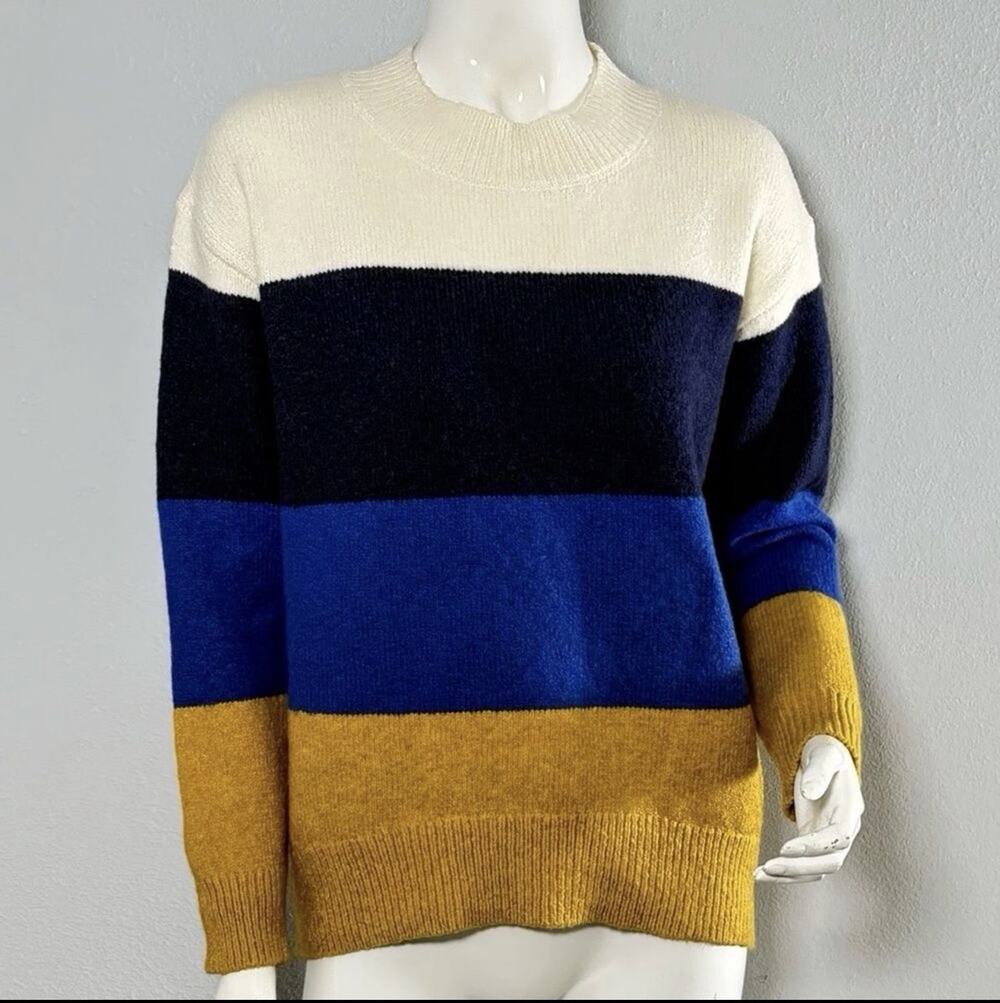 Old Navy Color Block Sweater Womens XL White Blue Yellow Knit Crewneck Pullover